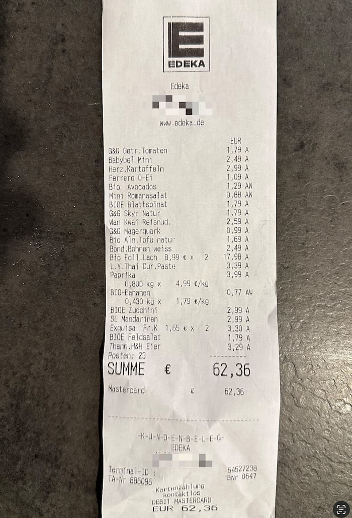 Example of a well-captured receipt photo